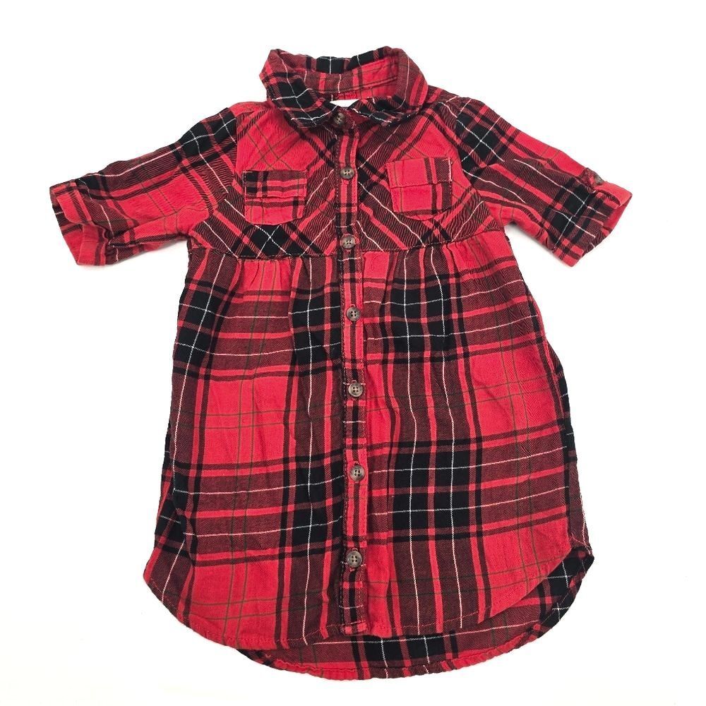 Old Navy Girls Red and Black Plaid Shirtdress Size 2T